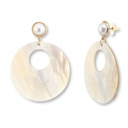 Pendientes concha trendy redondos Blanco (color natural)-rosa claro-dorado