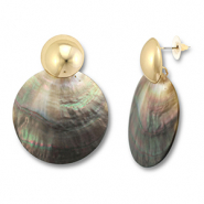Pendientes concha trendy redondos Blanco (color natural)-marrón-dorado