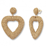 Pendientes rafia trendy corazón Marrón claro-dorado
