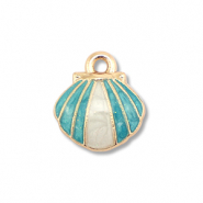 Colgantes met&aacute;licos esmalte conchas Dorado-azul verdoso-blanco
