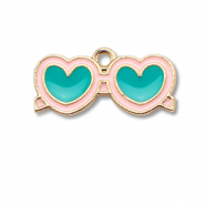 Colgantes met&aacute;licos esmalte gafas de sol de coraz&oacute;n Dorado-azul turquesa-rosa claro