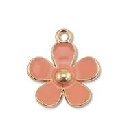 Colgantes met&aacute;licos esmalte flor Dorado-rosa terracota