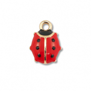 Colgantes met&aacute;licos esmalte mariquita Dorado-rojo-negro