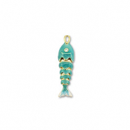 Colgantes de latón Eco-brass® pez Dorado-turquesa-blanco