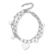 Pulseras Acero Inox coraz&oacute;n Plateado