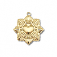 Colgantes Acero Inox flor con coraz&oacute;n Dorado