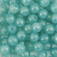 Abalorios de vidrio con glitter 8 mm Azul turqueza-dorado