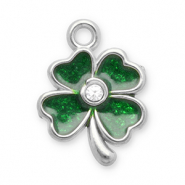Colgantes Acero Inox trébol Plateado-verde oscuro