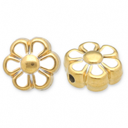 Abalorios Acero Inox flor Dorado-blanco