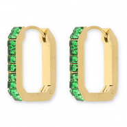 Pendientes Acero Inox criollas rectángulo con strass Dorado-verde