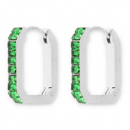 Pendientes Acero Inox criollas rectángulo con strass Plateado-verde