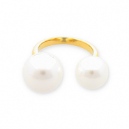 Anillos Acero Inox perlas Dorado-blanco