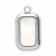 Colgantes Acero Inox concha rectángulo Plateado-blanco