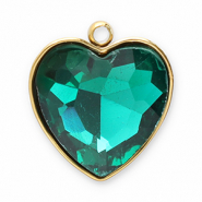 Colgantes Acero Inox faceteado corazón Dorado-verde oscuro