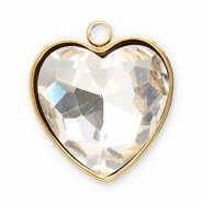 Colgantes Acero Inox faceteado corazón Dorado-cristal