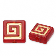 Abalorios acr&iacute;licos cuadrado Rojo-dorado