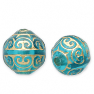 Abalorios acr&iacute;licos 12 mm redondos Azul verdoso-dorado