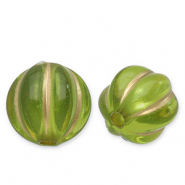 Abalorios acrílicos 8 mm redondos con lineas Verde oliva-dorado