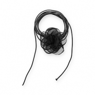 Choker con flor de organza Negro