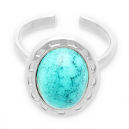 Anillos Acero Inox con piedra natural Plateado-turquesa