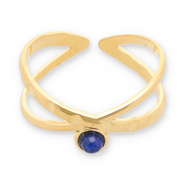 Anillos Acero Inox con piedra natural Dorado-azul oscuro