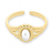 Anillos Acero Inox perlas Dorado-blanco