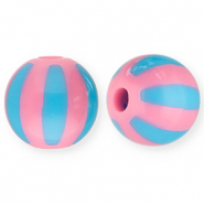 Abalorios acr&iacute;licos 12 mm con rayas Rosado-azul claro