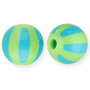 Abalorios acr&iacute;licos 12 mm con rayas Verde claro-azul claro