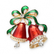 Broches campanas navide&ntilde;as Dorado-rojo-verde