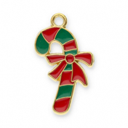 Colgantes Acero Inox bastón de caramelo con lazo Dorado-rojo-verde