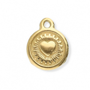 Colgantes Acero Inox redondos con corazón Dorado