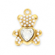 Colgantes Acero Inox oso con faceta Dorado-transparente-blanco