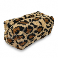 BY31® Neceser tejido teddy con estampado leopardo Marrón claro-marrón-negro