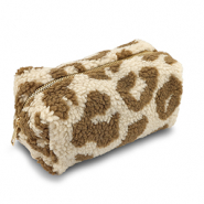 BY31® Neceser tejido teddy con estampado leopardo Marrón beige-marrón