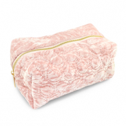 BY31&reg; Neceser terciopelo con detalles circulares cosidos Rosa claro