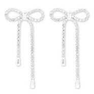 Pendiente de lat&oacute;n Eco-brass&reg; con strass lazo Plateado-cristal