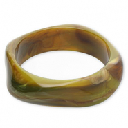 Pulseras bangle de resina Verde oliva-marrón-blanco