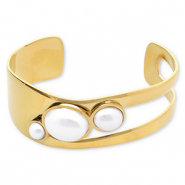 Pulseras Acero Inox bangle con imitación de perlas Dorado-blanco