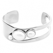 Pulseras Acero Inox bangle con imitación de perlas Plateado-blanco