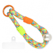 Cord&oacute;n para m&oacute;vil trendy incl. parche de sujeci&oacute;n Amarillo ne&oacute;n-naranja ne&oacute;n-rosa claro-azul-blanco marfil