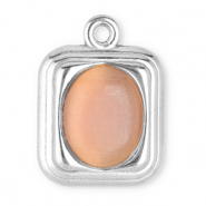Colgantes Acero Inox rect&aacute;ngulo con piedra natural Ojo de gato Plateado-rosa vintage