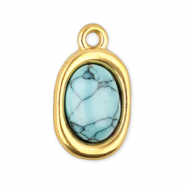Colgantes Acero Inox &oacute;valo con piedra natural howlita Dorado-azul claro