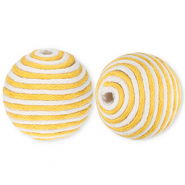 Abalorios acr&iacute;licos 22 mm con cord&oacute;n encerado Amarillo ocre-blanco