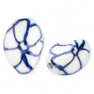 Abalorios de cer&aacute;mica espiral con flor Blancuzco-azul Delfts