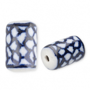 Abalorios de cer&aacute;mica tubo Blancuzco-azul Delfts