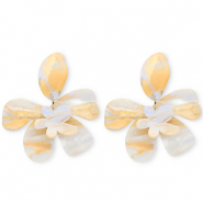 Pendientes resina trendy flor Blanco marfil-azul carolina claro-naranja claro