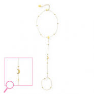 Pulseras anillo Acero Inox luna y estrella Dorado-cristal