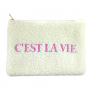 Neceser tejido Teddy "C'EST LA VIE" Blancuzco-púrpura