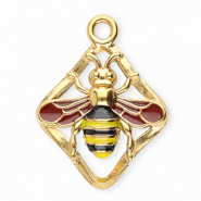 Colgantes Acero Inox rombo con abeja Dorado-rojo óxido-amarillo-negro