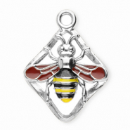 Colgantes Acero Inox rombo con abeja Plateado-rojo óxido-amarillo-negro